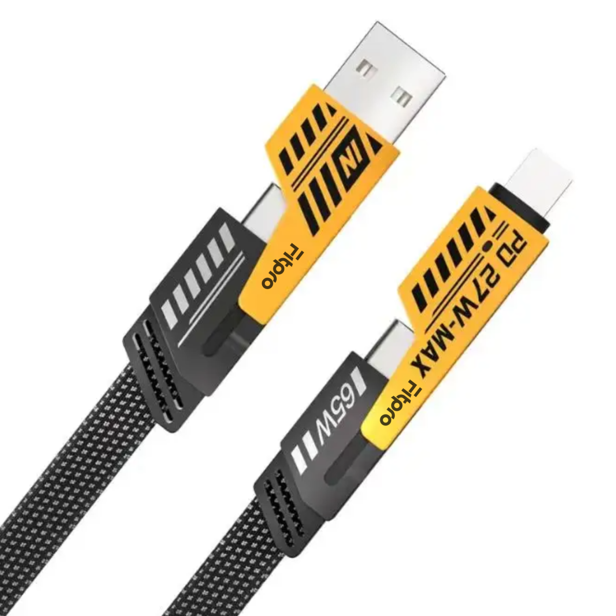 Fitpro 3-in-1 Cable 2 A 1 m Foil shield 4-in-1 65W fast charging  (Compatible with Apple, Android, Tablets, Black, One Cable)