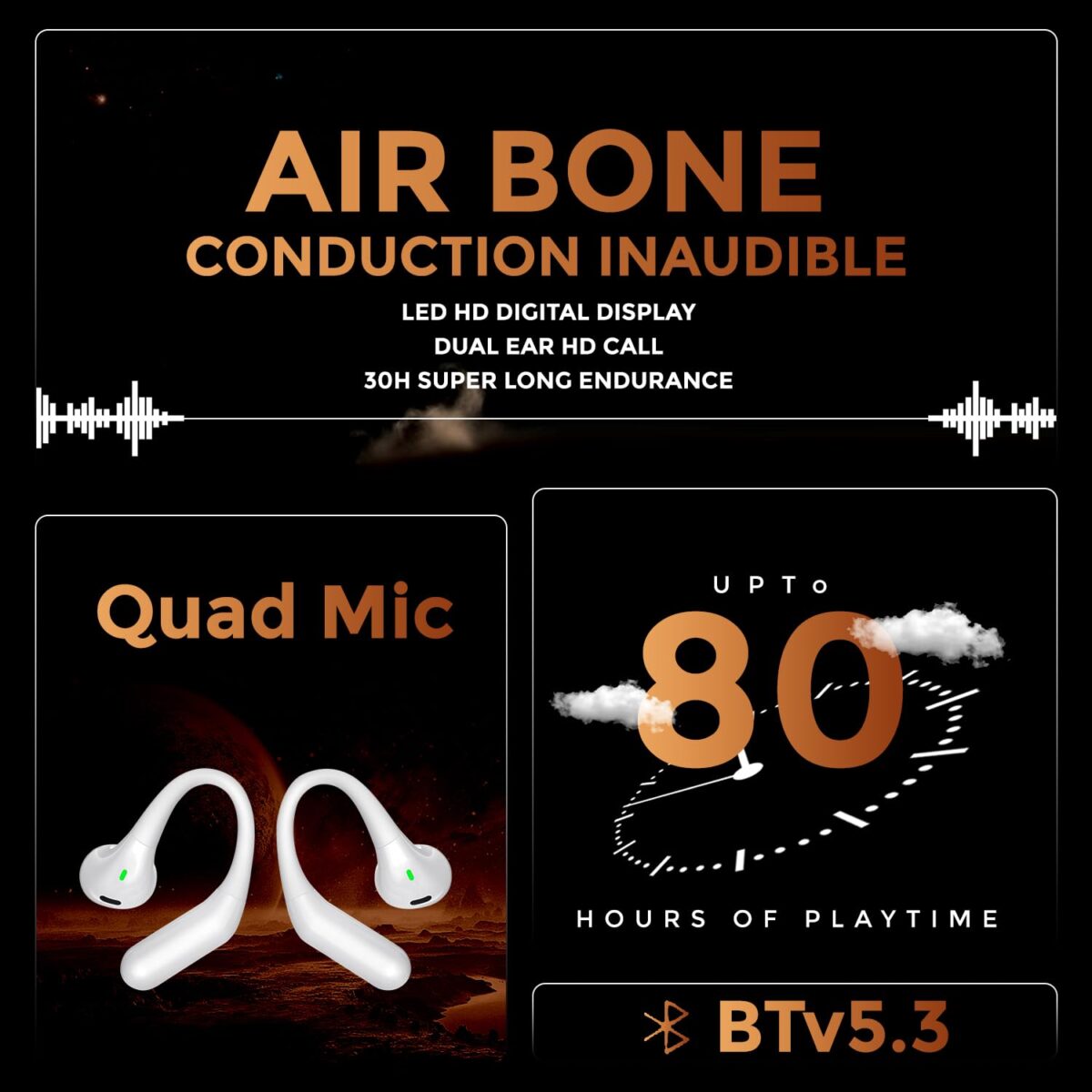 Fitpro OWS Air Bone Conduction Earbuds | 80H Playtime, ANC, Quad Mic Bluetooth  (White, On the Ear)