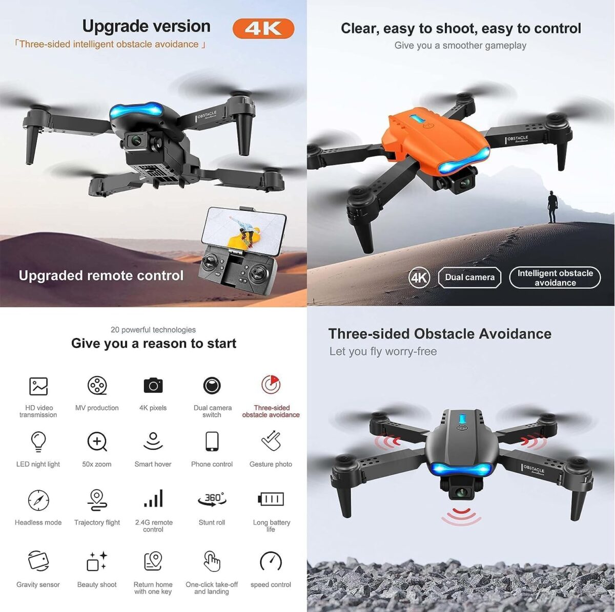 Fitpro E99 Max 2.4G WiFi Foldable 4K HD Camera RC Drone Quadcopter Toy, Dual Camera (Black)